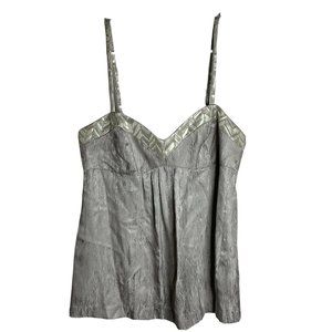 Trina Turk Silver Gold Metallic Lace Cami Women's 6 Silk Back Zip Pullover